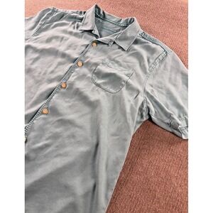 Tommy‎ Bahama Men's Large Aqua/Light Blue Button Up 100% Silk Short Sleeve Shirt